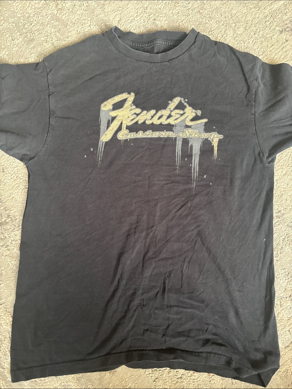 Fender Black Tee with Drip-Style Yellow Logo